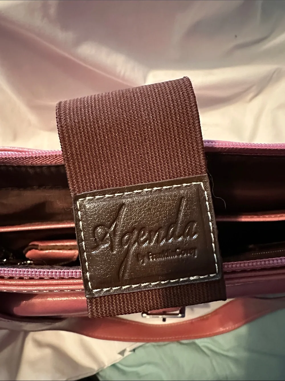 Franklin Covey Women's Leather Laptop Bag in Dusty Rose/Pink